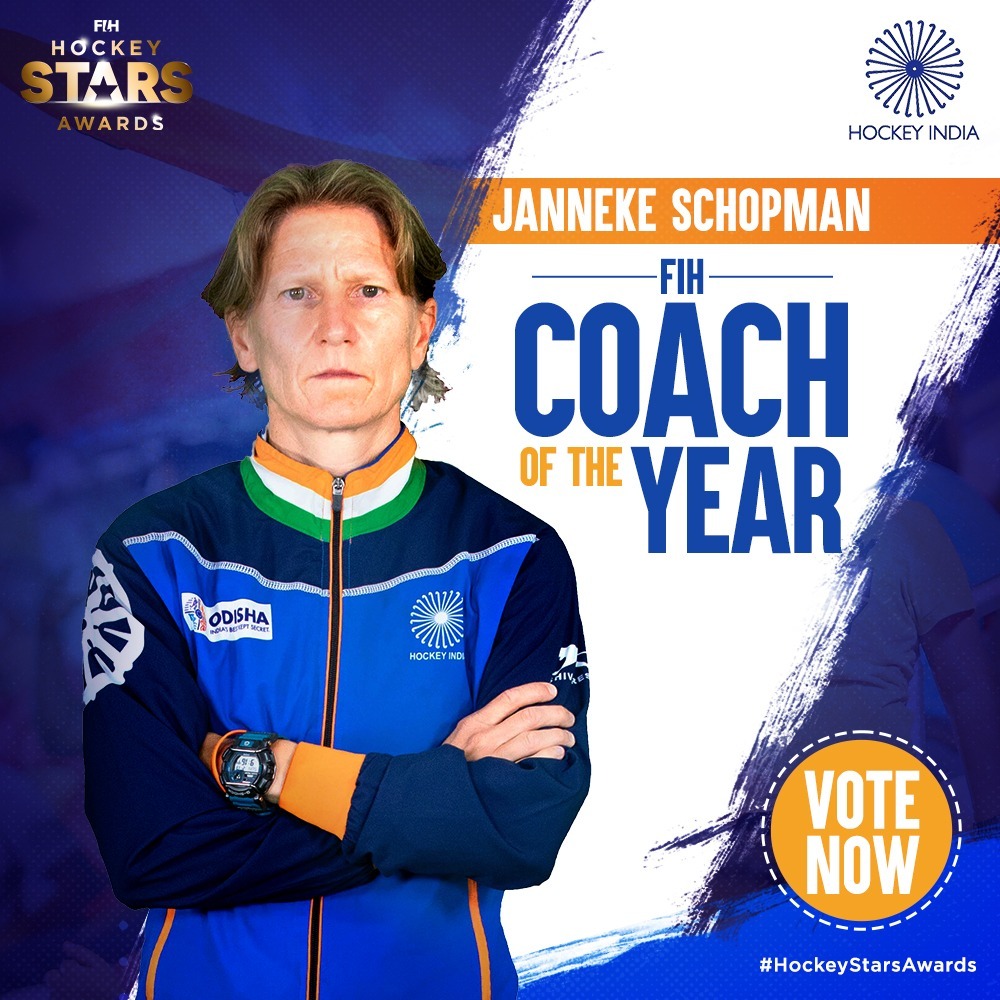 The Head Coach of the Indian Women's Hockey Team, Janneke Schopman has been nominated for the ' FIH Coach of the Year' award at the #HockeyStarsAwards. 

Link to vote: starsawards.hockey