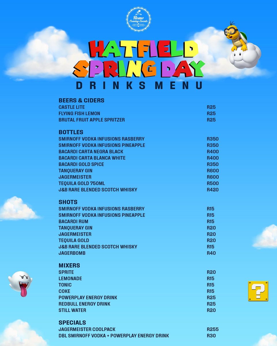 Are you ready for some fun in the sun? 🌞Chilled drinks &amp; a great vibe are all you should be looking forward to for tomorrow’s #HatfieldSpringDay at Hatfield Plaza. 🥂
Tickets sold at Uncle Faouzi Hatfield, Barcode or homecomingevents.co.za at R150.00 
Gates open from 12:00 😎