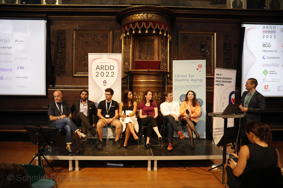 #ARDD2022 VC Panel moderated by Insilico CEO <a href="/biogerontology/">Alex Zhavoronkov, PhD (aka Aleksandrs Zavoronkovs)</a>  with Alex Bause  <a href="/apollohealthvc/">Apollo Health Ventures</a> Kristen Fortney <a href="/bioagelabs/">BioAge</a> James Peyer, PhD, <a href="/CambrianBio/">Cambrian</a> Anastasia Georgievskaya HAUT.AI Garri Zmudze, Longevity Science Foundation, Laurence Ion, <a href="/vita_dao/">VitaDAO 💛</a>