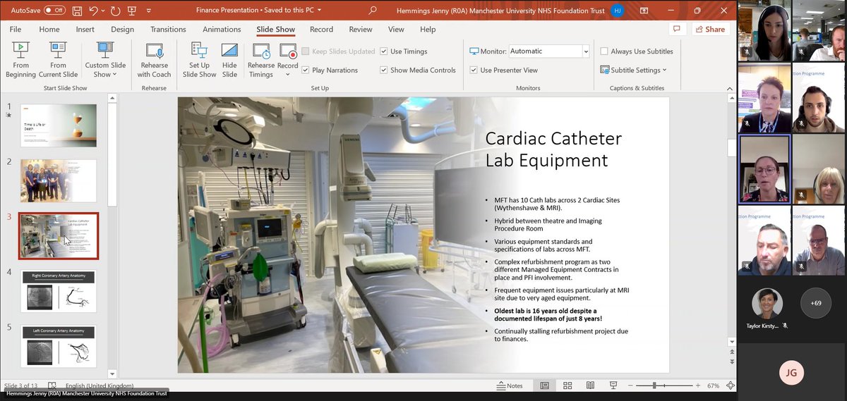 MFTCosting_GJ's tweet photo. Just tuning into the @MFTfinanceproc #ValueMe session, todays subject is Cadiac Cather Labs being presented by Jenny Hemmings the Directorate Manager for the area. 70+ members of the @MFTnhs finance teams watching & learning about our clinical services #everyonecountsatMFT https://t.co/Fc4u4NeUxM