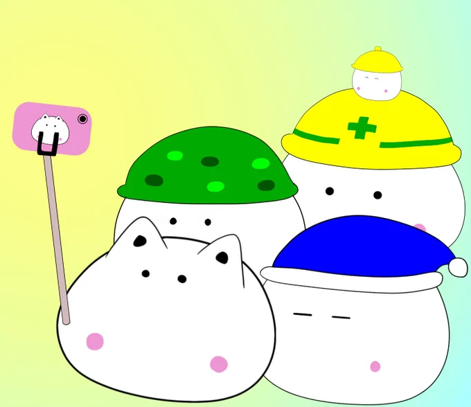 こんばんは3色バランスよく食べておりますモデル体型になるぞ～もちねこ自撮り 修正絵「入って～」#イラスト 