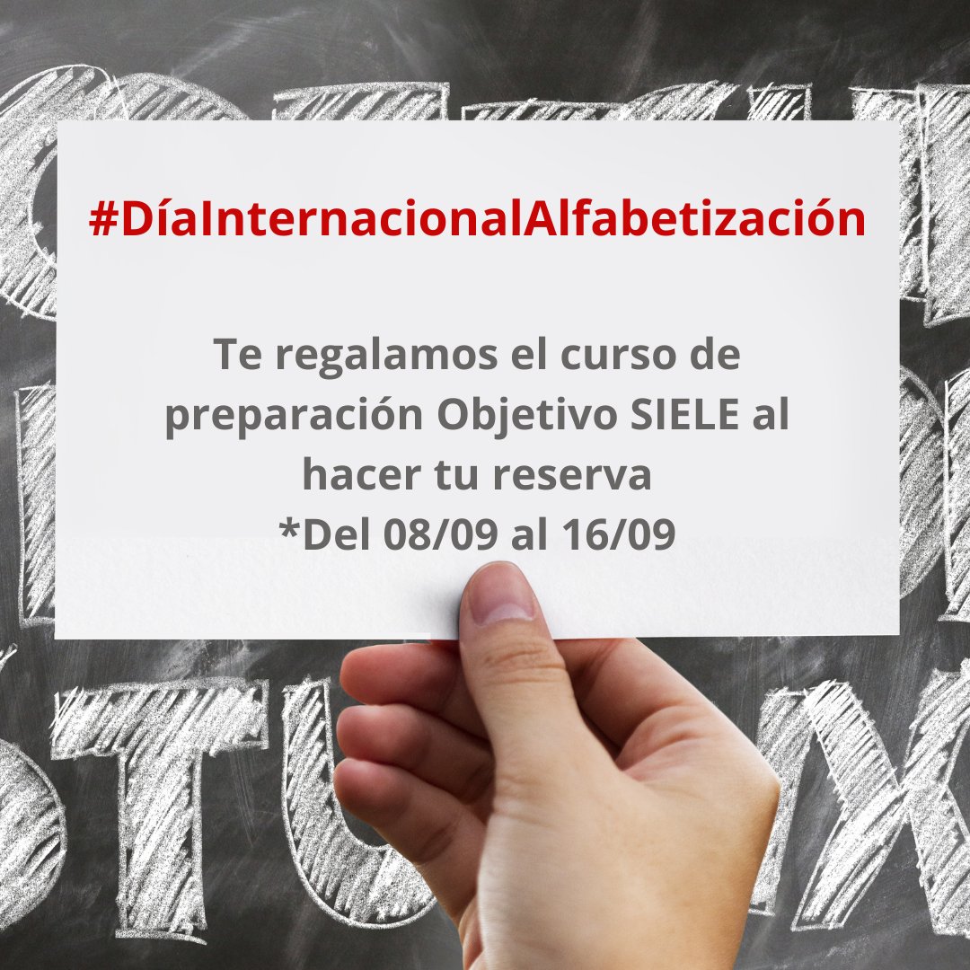 Recuerda que te regalamos nuestro curso de preparación "Objetivo SIELE", solo por hacer tu reserva de examen antes del 16/9. * Obtendrás el curso automáticamente en tu espacio personal. siele.org #HablamosEspañol #ELE #SIELE #DíaInternacionalAlfabetización