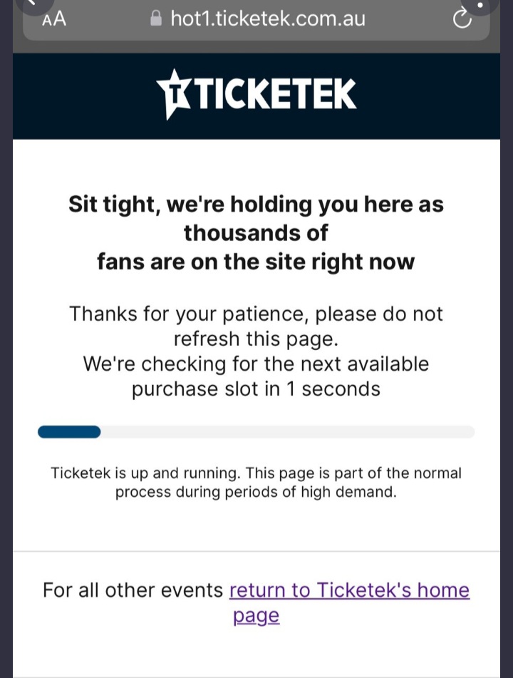 aarondaniel1's tweet photo. What a Joke @Ticketek_AU #Useless #timewaster 2nd Day trying to book tickets to my wife's favourite artist @lukecombs for her birthday and same result.. waiting countless hours for nothing.. can't even manage to get a single ticket let alone.. two tickets. what a disappointment https://t.co/vN9s6QsdfF