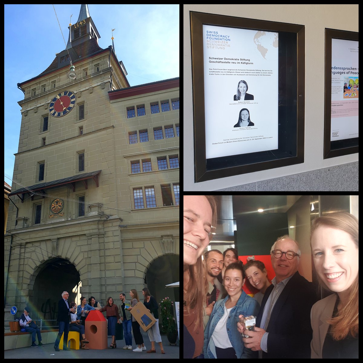 chdemstiftung's tweet photo. Unsere neue Geschäftsstelle im Käfigturm in Bern ist eröffnet! Wir freuen uns sehr auf die tolle Zusammenarbeit mit dem @PolitForumBern im frisch renovierten Demokratie-Turm – gemeinsam für die Stärkung der Demokratie 💪🏻 https://t.co/U7oYijxuRM