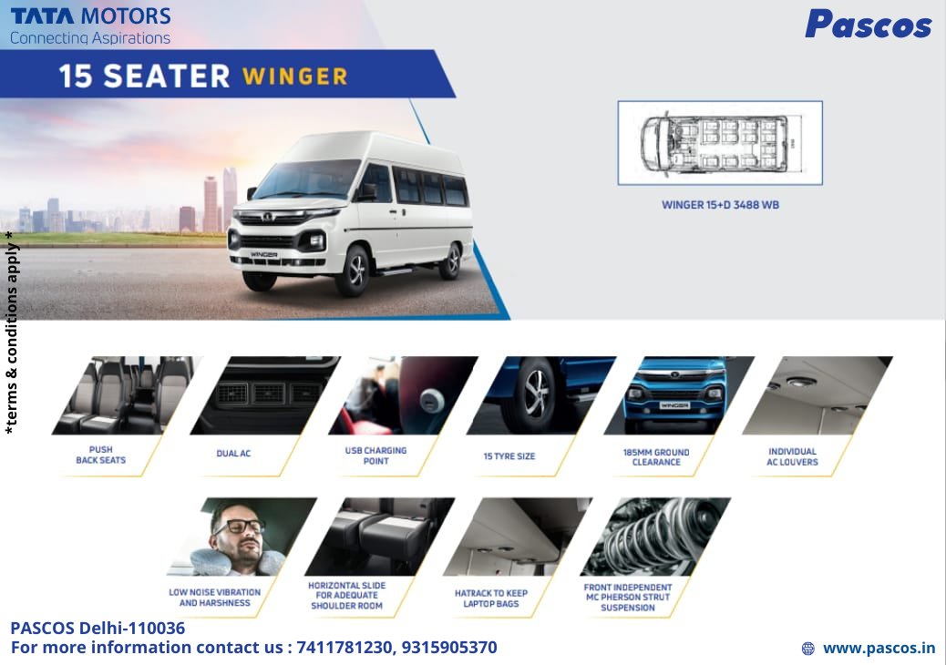Make every trip with your friends and family more comfortable and memorable with Tata Winger. Now Winger is Available also Multiple Seater.
✩ 9+D Seater,✩ 12+D Seater,✩ 13+D Seater,✩ 15+D Seater .... #tatamotors #TataCVatAutoExpo2020 #TataWinger #pascos #TataMotorsBS6Winger