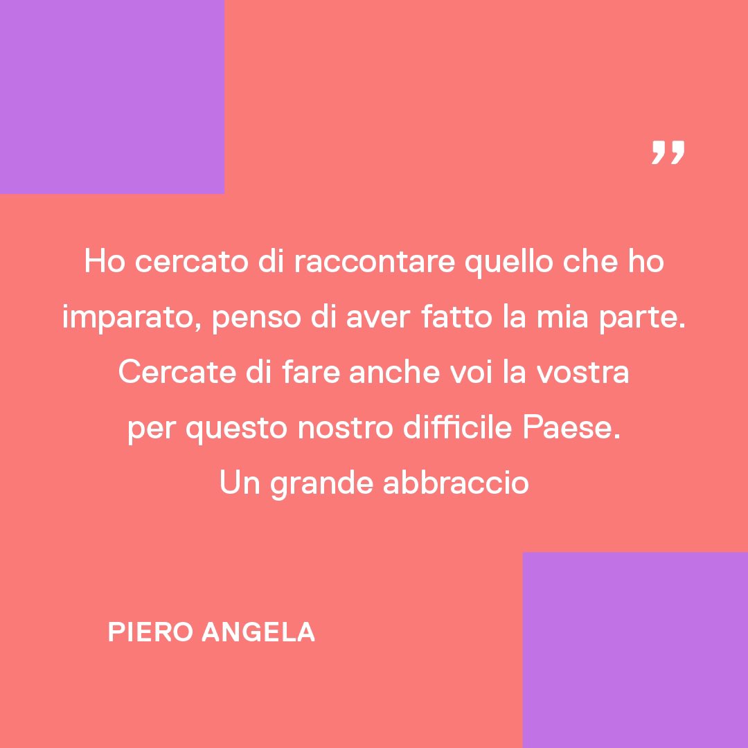 Un mese fa ci ha lasciato #PieroAngela, indimenticabile giornalista e divulgatore, che ha raccontato la #scienza appassionando il grande pubblico e ispirando tanti giovani. Lo ricordiamo oggi riproponendo un breve ma significativo estratto dal suo ultimo messaggio di saluto.