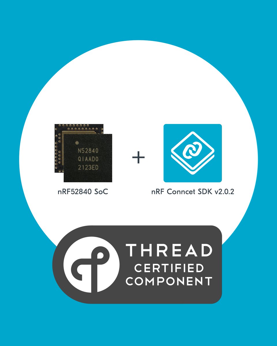 NordicTweets's tweet image. .@ThreadGroup has granted #nRF52480 SoC and #nRFConnect SDK v2.0.2 world's first #Thread 1.3 Certified Component badge. Is a prerequisite for Matter over Thread device certification. Customers can inherit this to simplify the commercialization of Matter devices. #buildwithMatter
