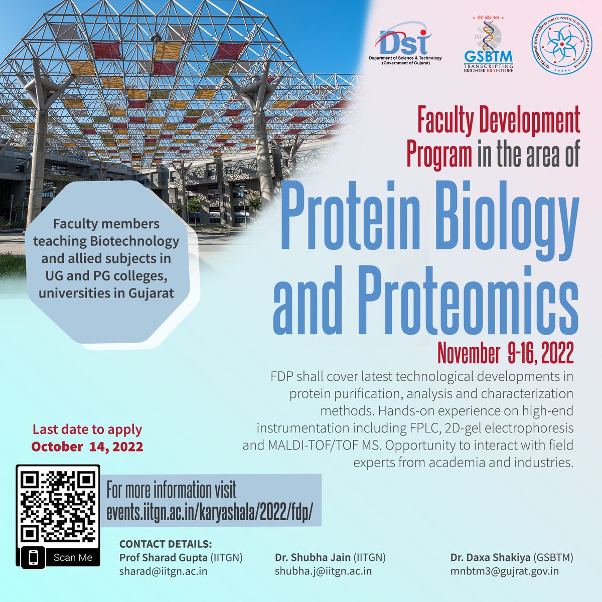 The @BiologicalEngi1 is organising a Faculty Development Program (FDP) in the area of “Protein Biology and Proteomics”, sponsored by @gsbtm, during November 9-16, 2022.
For more information, visit: tinyurl.com/5r838uxt
#BiologicalEngineering #ProteinBiology #Proteomics
