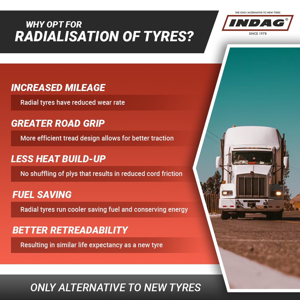 IndagRubber's tweet photo. Radialisation of tyres for heavy vehicles is gaining momentum in India, with significant tyre makers like @apollotyres @JKTyreCorporate @CEATtyres  and @MRFWorldwide  ramping up capacities as customers demand better mileage and durability.

#IndagRubber #tyrerecycling https://t.co/SaBT4CVX4x