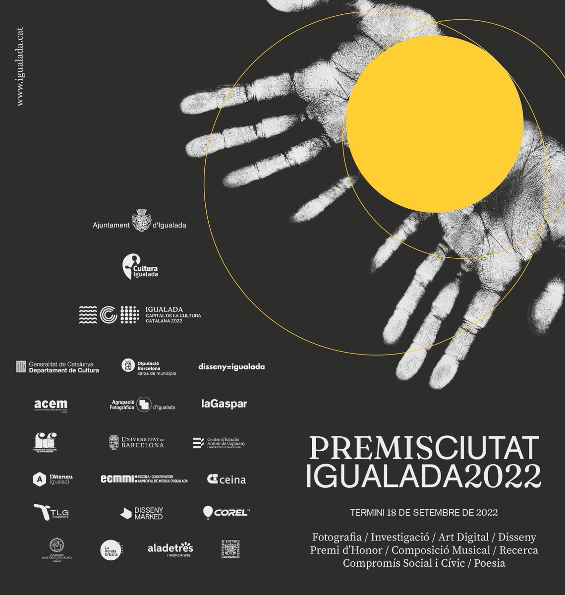 Aquest diumenge 18 de set. acaba el termini de presentació dels #PremisCiutatIgualada d'art digital, composició musical, compromís social, disseny gràfic, poesia i recerca. Bases; tuit.cat/0AU9t <a href="/cecianoia/">cecianoia</a> <a href="/Escola_LaGaspar/">EMAIgualadaLaGaspar</a> <a href="/CeinaFormacio/">Ceina</a> <a href="/FSCristIgualada/">Fundació del Sant Crist d'Igualada, Mn Còdol.</a> <a href="/AteneuIgualadi/">Ateneu Igualadí</a>