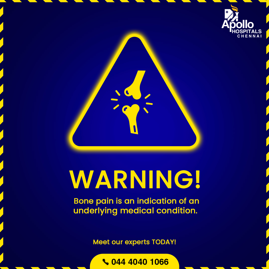 Apollo_Chennai's tweet photo. Listen to your body carefully, the pain in your bone may be telling you something. Before it worsens, get it checked. Meet our doctors to check your #bonehealth at #ApolloChennai. Book your #appointment now!
#Lifestyle #Habits #ApolloForYou #Healthcare #ApolloHospitals #YouFirst https://t.co/WyUn2jmRVg