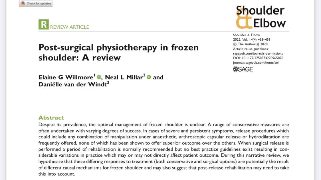 ShoulderElbowJ's tweet photo. https://t.co/W73zJHKGSd Post-surgical physiotherapy in frozen shoulder: A review https://t.co/Iu80KFZ2HJ
