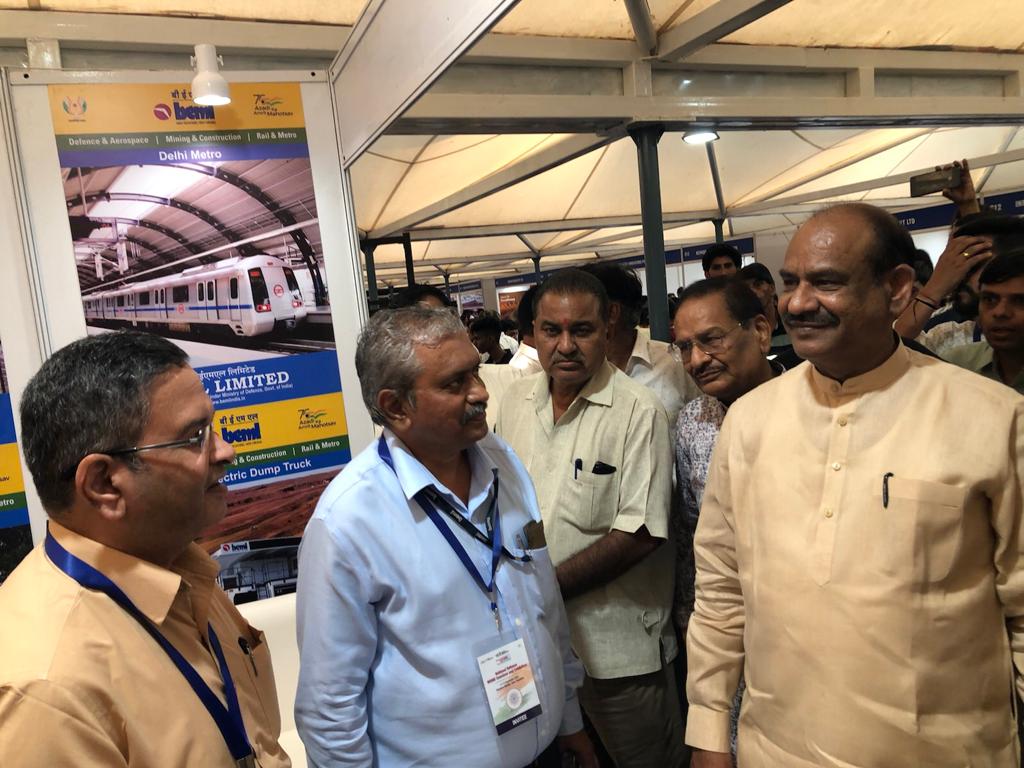 cmdbeml's tweet photo. Hon'ble Speaker Shri Om Birla &amp; Hon'ble RRM Shri Ajay Bhatt visited  our stall in the National Defence MSME Conclave &amp; Exhibition at Kota and showed keen interest in various products / LRUs displayed. https://t.co/erB8XCT0wo