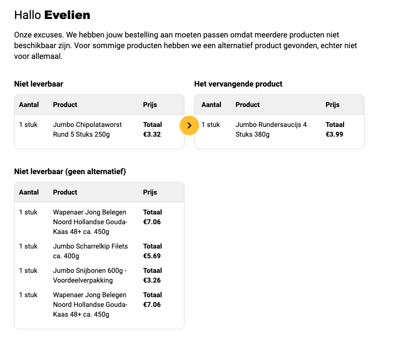 evelienschut's tweet photo. @JumboSupermarkt jullie vragen je af waarom ik minder laat bezorgen... dit is de reden. De producten die niet geleverd kunnen worden worden er meer en meer, en  moet ik alsnog dezelfde dag naar de winkel. Jammer :-( https://t.co/QiIfuy78a6