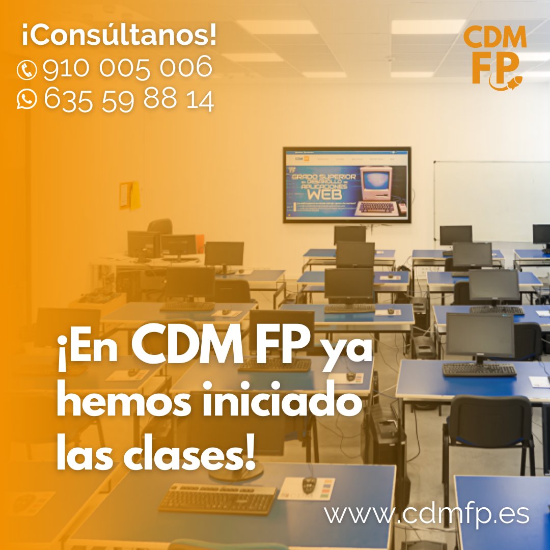 cdm_fp's tweet photo. ¡En CDM FP ya hemos empezado el curso a tope! 💪

Si aún no tienes plaza para tu #FormaciónProfesional, puedes preguntarnos por nuestros ciclos de Grado Medio y Grado Superior de la rama de #informática ☎ 910 005 006

Impulsa tu futuro profesional ➡ https://t.co/luVS0zduiH https://t.co/DZjAwPKvw8