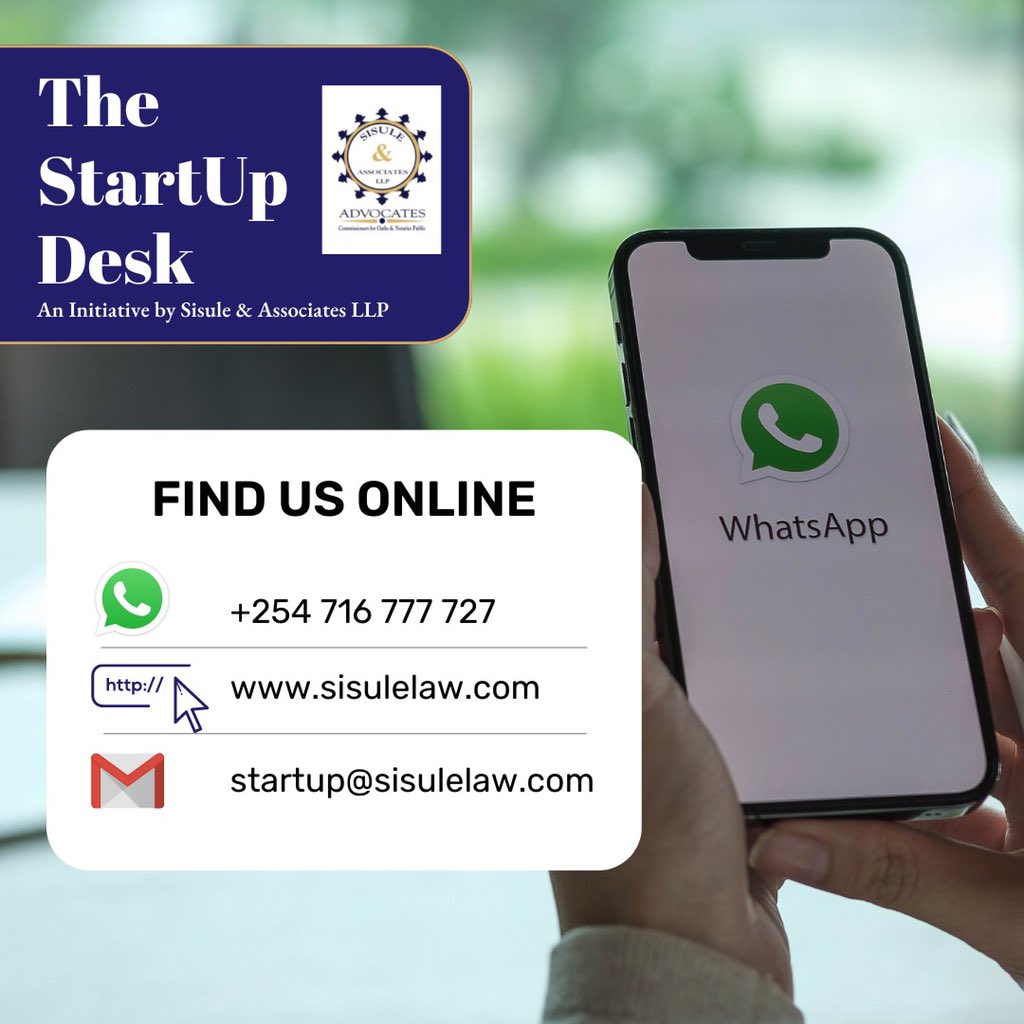 sisule_law's tweet photo. Interested in our #startupdesk? Introducing more ways to reach us #onthego 
Learn more about the startup desk by visiting our website: https://t.co/QhZvGU1oNi

#sisulelaw
#community #startupkenya 
#whatsapp #findus #chat https://t.co/O7NB1WYumH