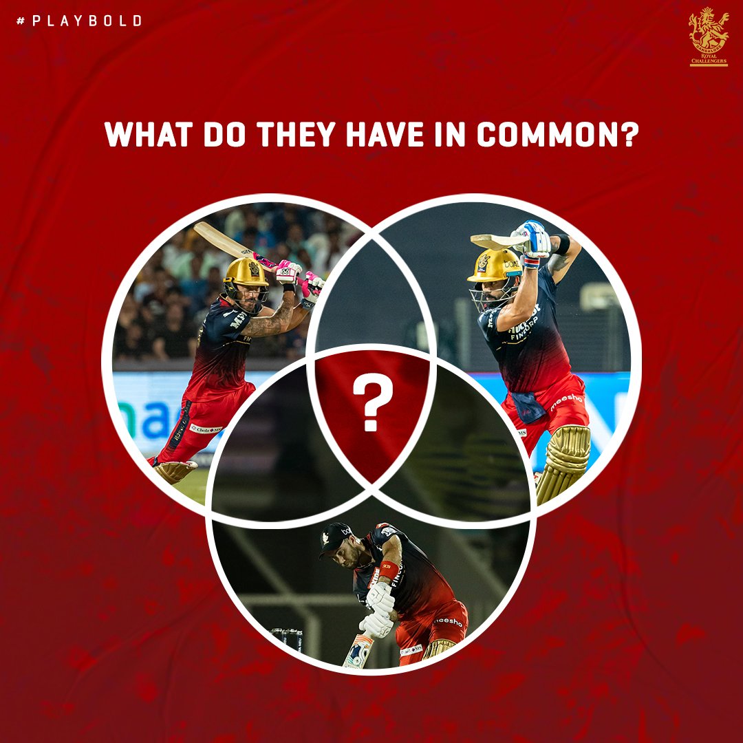 RCBTweets's tweet photo. #𝗧𝗨𝗘𝗦𝗗𝗔𝗬𝗧𝗥𝗜𝗩𝗜𝗔: 📚 

Can you tell us the common stat that Faf, Virat and Maxi have, 12th Man Army? 🧐

Hint: Centuries 💯 

#PlayBold #WeAreChallengers #TuesdayTrivia https://t.co/Gz7VmcoKS0