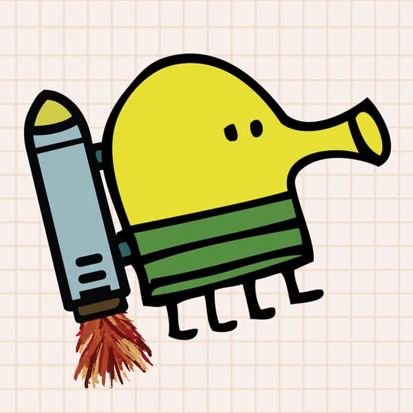 today's lil' dude (dood, if you will,) of the day is doodle the doodler from doodle jump!! (he/him) 