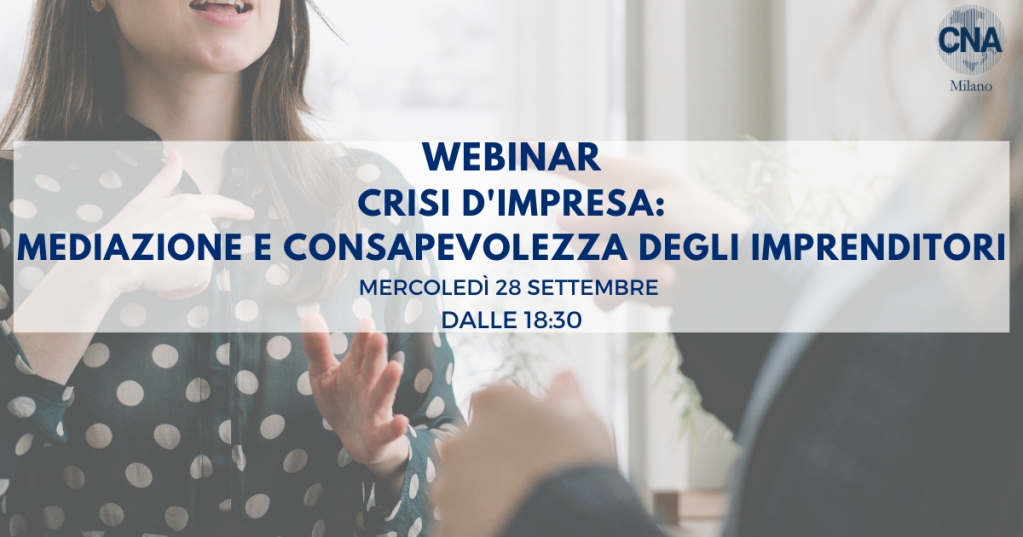 Crisi d'impresa: mediazione e consapevolezza degli imprenditori
📆 mercoledì 28 settembre 🕡 alle 18:30

Quali sono le materie interessate❓
Quali sono gli incentivi fiscali❓
Quali sono i vantaggi della mediazione civile e commerciale❓
 bit.ly/3d5jfHZ