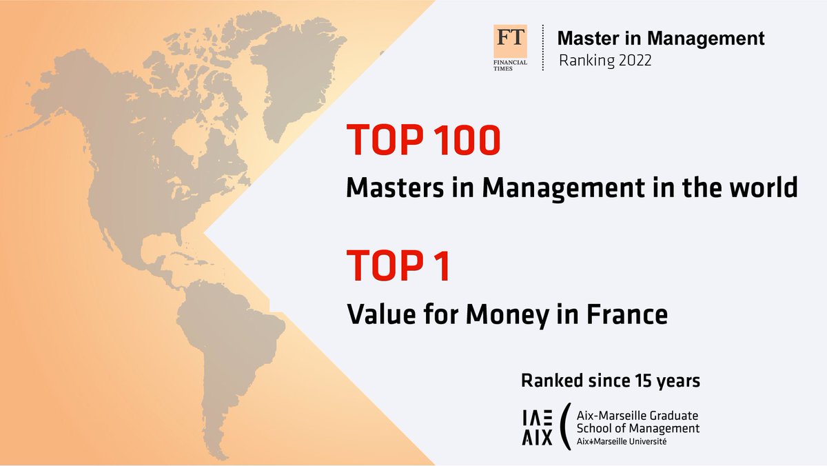 IAE Aix-Marseille (@iae_aix) on Twitter photo Classement mondial 2022 du <a href="/FT/">Financial Times</a> : L'IAE Aix-Marseille d'@univamu, conforte sa place dans le Top 100 des Masters in Management dans le monde et offre cette année encore le meilleur retour sur investissement parmi toutes les écoles françaises.
+ d'info: bit.ly/3Bwr9DE Classement mondial 2022 du <a href="/FT/">Financial Times</a> : L'IAE Aix-Marseille d'@univamu, conforte sa place dans le Top 100 des Masters in Management dans le monde et offre cette année encore le meilleur retour sur investissement parmi toutes les écoles françaises.
+ d'info: bit.ly/3Bwr9DE