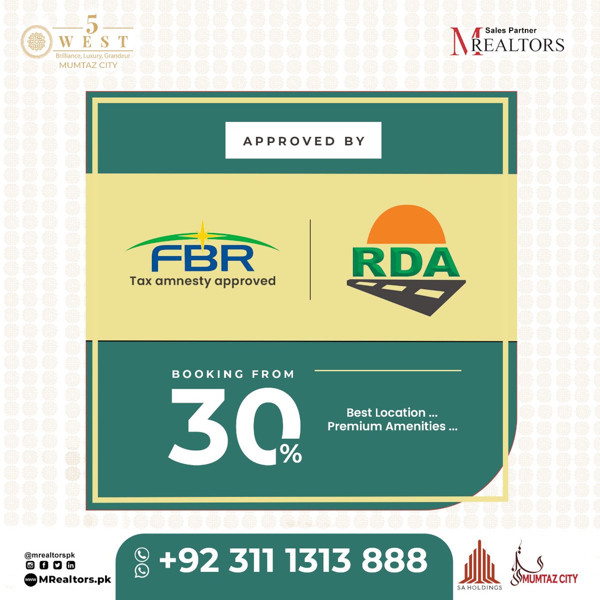 mrealtorspk's tweet photo. #MRealtors brings you an investment opportunity that offers an #FBR amnesty scheme. #5West is an exclusive RDA-approved development by the most trusted #SAHoldings. The project provides commercial outlets, shops, and apartments with the latest amenities.
Dial: +92 311 1313 888 https://t.co/18zWkk0Q2K
