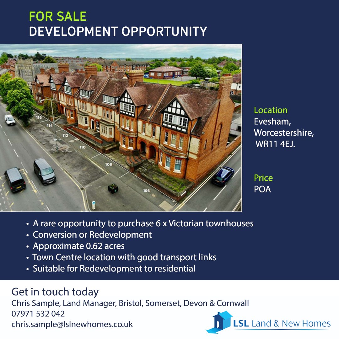 LSLLandNewHomes's tweet image. We are delighted to bring forward a #developmentopportunity for either a #NewBuildDevelopment (STP) or the conversion of six  Victorian properties to townhouses.

Get in touch with our Land Manager Chris Sample to find out more -
chris.sample@lslnewhomes.co.uk
07971 532 042