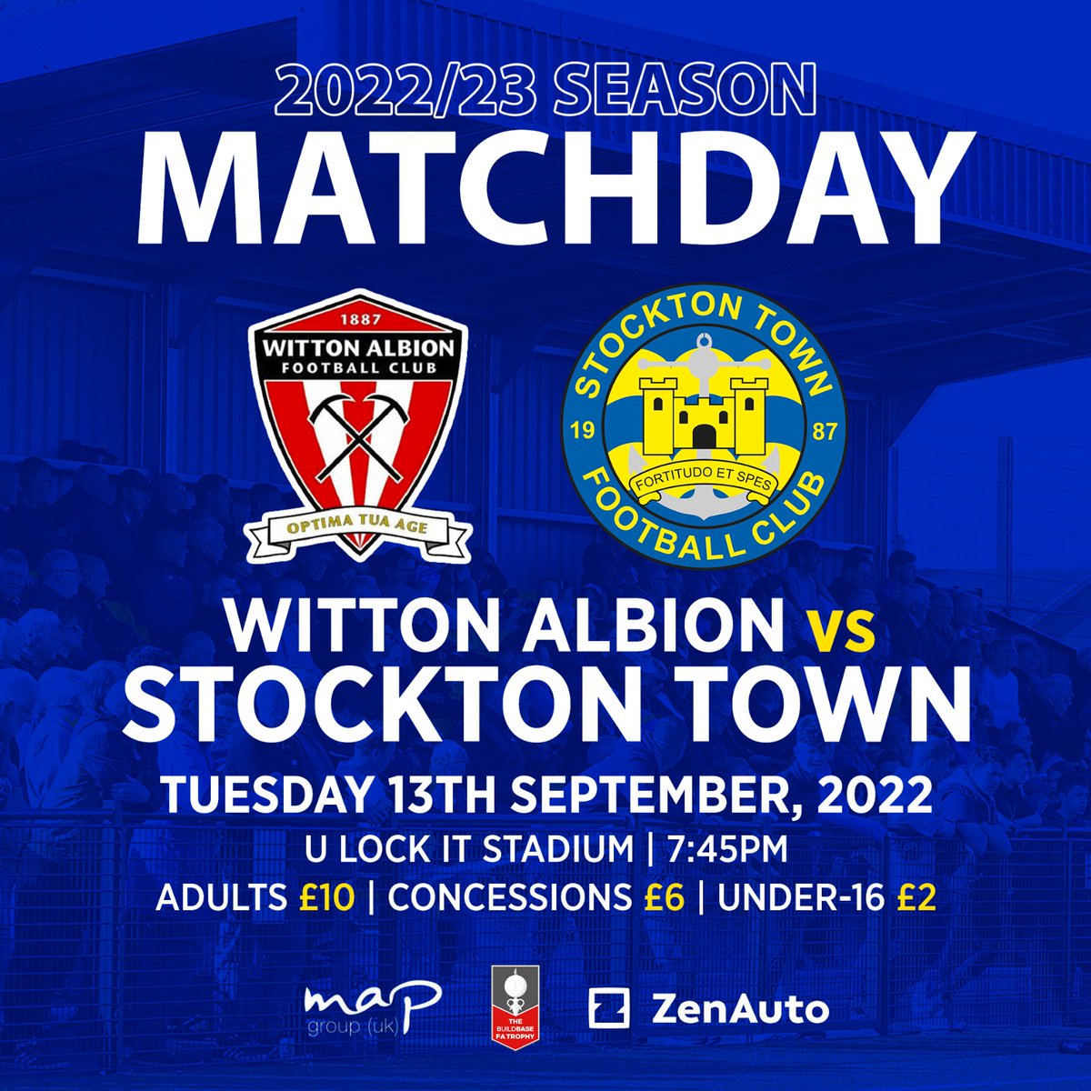 👊 𝗜𝗧'𝗦 𝗠𝗔𝗧𝗖𝗛𝗗𝗔𝗬𝗬𝗬

Our FA Trophy campaign begins tonight as we make the long trip to Northwich. 

🆚 <a href="/WittonAlbion/">Witton Albion Football Club</a>
📆 Tuesday 13th September
🕒 7:45pm
🏟 U LOCK IT Stadium
🏆 <a href="/IsuzuFATrophy/">Isuzu FA Trophy</a>
🎟 £10 | £6 | £4 | £2

#UTA⚓️