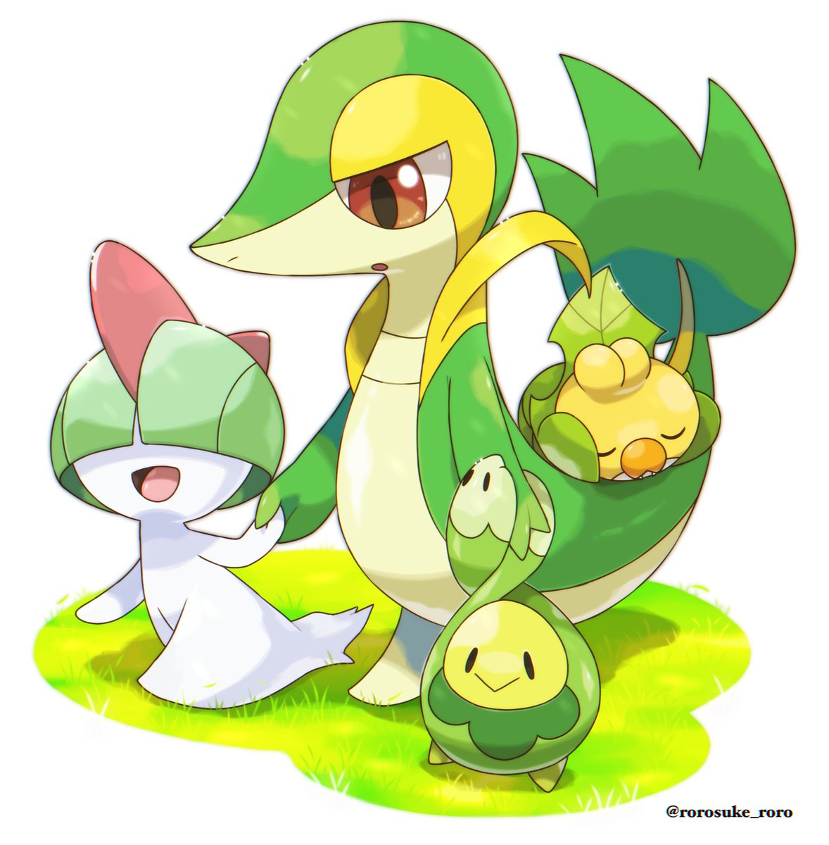 snivy pokemon (creature) grass no humans open mouth smile standing white background  illustration images