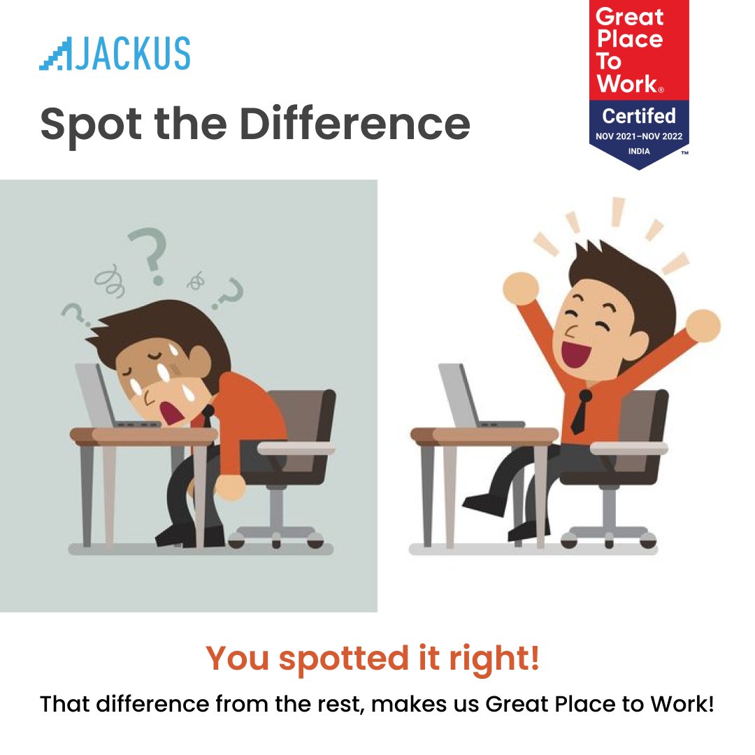 Being a great place to work is the difference between being a good company and a great company. 🙂

Brian Kristofek, President and CEO

#work #greatplacetowork #ajackus #WorkFromHome