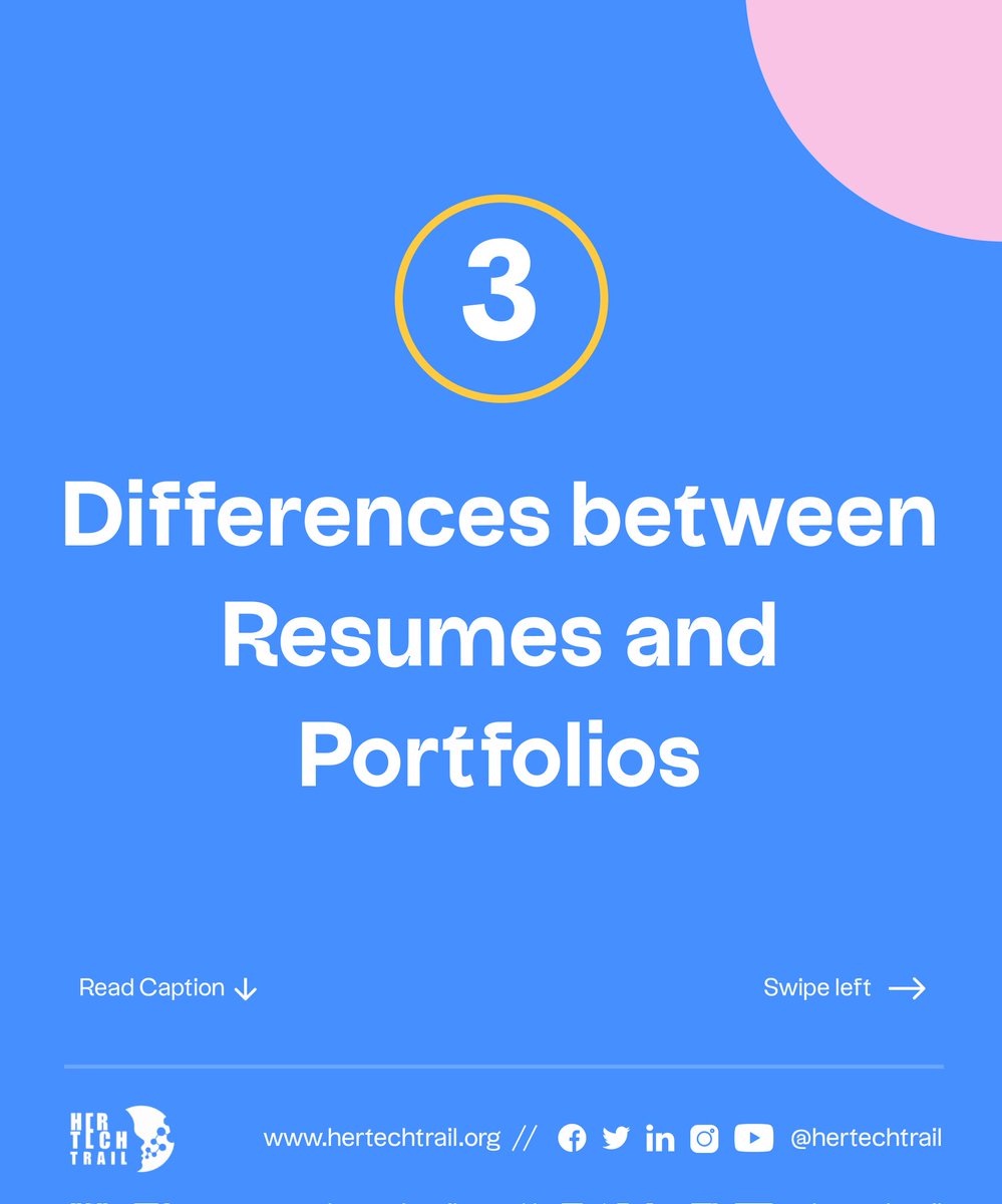 hertechtrail's tweet photo. Don’t make the mistake of sending in your resume when asked for a portfolio and vice versa

Here are key differences you should know between the both

Go through the carousel to find out.

#techtips
#womenintech
#hertechtrail https://t.co/qZzFzAu75n