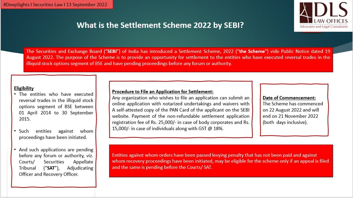 DLSLawOfficesIN's tweet photo. #DeepSights I Securities Law I 13 September 2022
#dlslawoffices #dls #DeepSights #settlement #securities #legalupdate #legal #law #knowledge #corporatelaw #knowledgemanagement #IndiaAt75 https://t.co/W75L3uJDxC