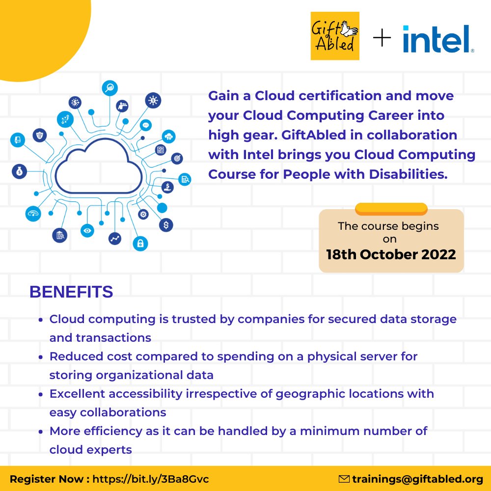 GiftAbled's tweet image. Hurry up and register for the course!

Register Now : bit.ly/3Ba8Gvc 

This course is for People with Disabilities. The course begins on 18th October 2022.

#GiftAbled #PeoplewithDisabilities #CloudSystemAdministrator #CloudDeveloper #CloudArchitect