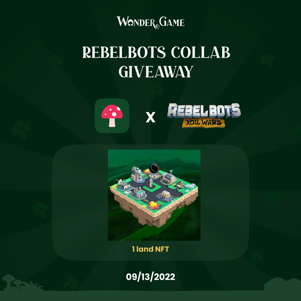 wonderdotgame's tweet photo. (1/2) We're excited to announce a new collab with our friends from  @REBEL_BOTS

Rebel Bots Xoil Wars land giveaway! Holding this land will give you 3 free Fighting bot NFTs to play and earn in Xoil Wars ⚔️

- ♥️ &amp; RT
- Follow @wonderdotgame &amp; @REBEL_BOTS
- Tag 3 people https://t.co/KetCyoI1ju