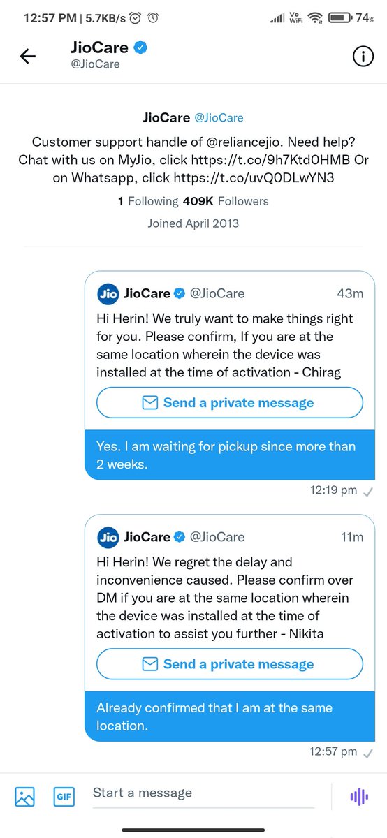 @JioCare I am at the same location. Confirmed over DM twice and over the tweet thread also.