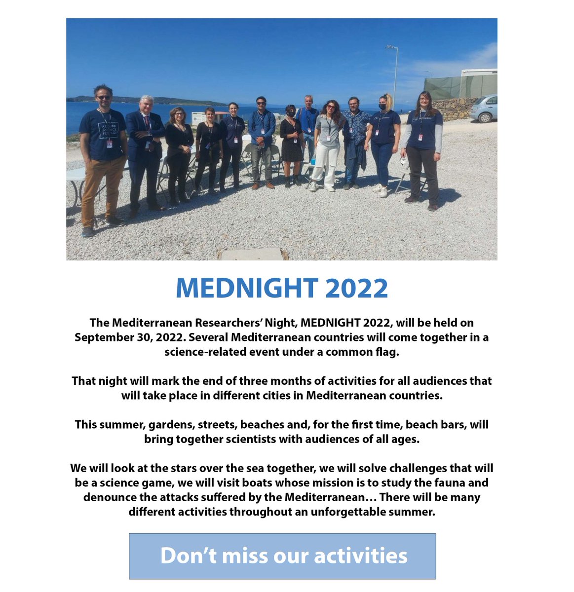 GVAfisabio's tweet photo. 🔵Consulta la newsletter con las actividades enmarcadas en el proyecto de divulgación científica @MednightEu del que forma parte #Fisabio
¡No te pierdas los eventos para este septiembre!
🔗Accede al calendario en el siguiente link: https://t.co/xRMYeleaTZ
#europeanresearchers https://t.co/vcgWQSKyUn