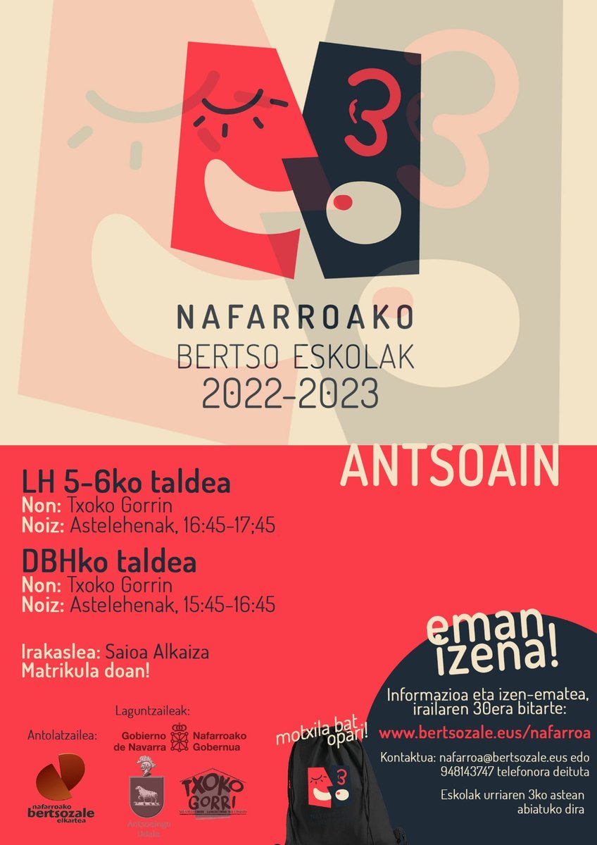 🎤😊 Antsoaingo Udal Euskara Zerbitzuak Bertsozale Elkartearekin batera, jarraipena emanen dio LH 5 eta 6ko bertso eskolari, DBHko ikasleez osaturiko bigarren talde batekin. 

Izen-ematea, irailaren 30 arte (doan). ℹ️ Informazio gehiago: bit.ly/3RVjT9V