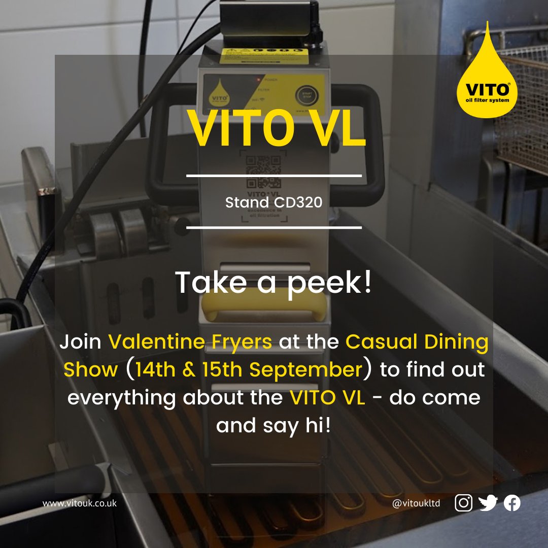 VitoUK's tweet image. Join @Cuisinequip at the @CasDiningShow tomorrow - and get up close and personal with the VITO VL and find out more about all the latest features including VITO Connect! Do come and say hi! #FilterEffectively #MonitorSmart #VITOConnect
