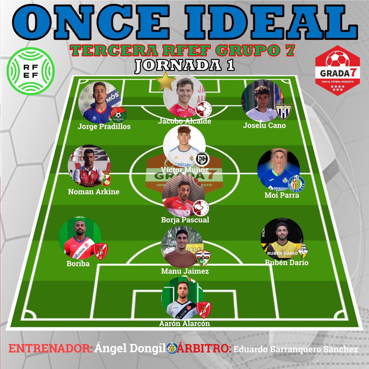TERCERA RFEF| Os dejamos nuestro primer #OnceIdeal de la temporada en el Grupo 7️⃣ con la colaboración de #TrofeosBalbino y con muchas novedades para la temporada 2022/2023 que os iremos anunciando.

Estos han sido los mejores de la Jornada 1️⃣.

¡Enhorabuena a los elegidos!