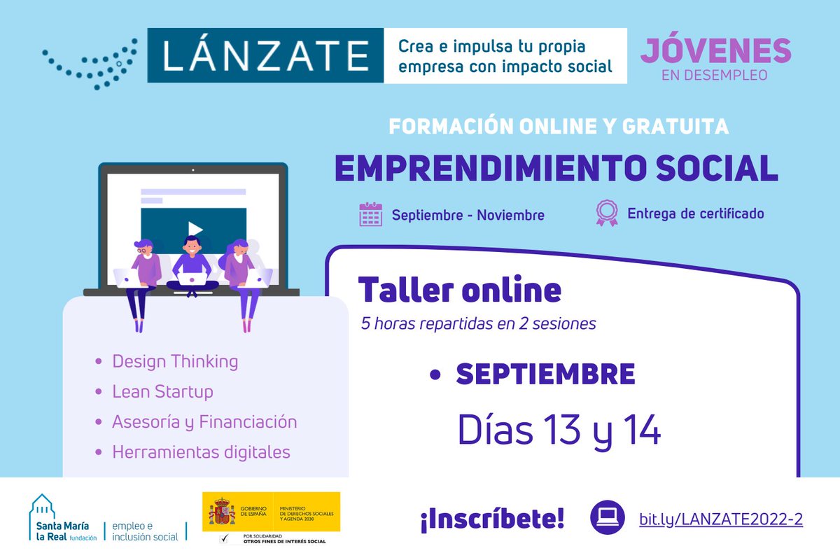 AreaEmpleoFSMLR's tweet photo. 📢Hoy regresan las actividades de #LÁNZATE con un nuevo #TallerOnline💻🌀En el que #jóvenes en #desempleo trabajarán con las metodologías que les ayudarán a dar forma a su idea de #negocio📥¿Te sumas al reto? Cinco horas de formación gratuita🆓👉 https://t.co/vSMNkDnhFY https://t.co/88ruszeCfo