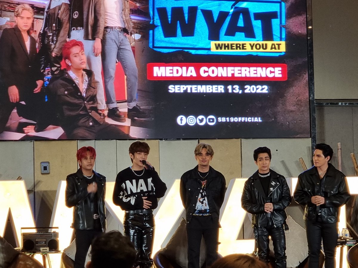 ABSCBNNews's tweet photo. LOOK: Pinoy supergroup @SB19Official holds #WYATTour media conference Tuesday. The group is set to embark a world tour in the succeeding months, visiting Dubai, US, and Singapore. #WYAT | via @cedrickkbasco https://t.co/jnIcnTO3gn