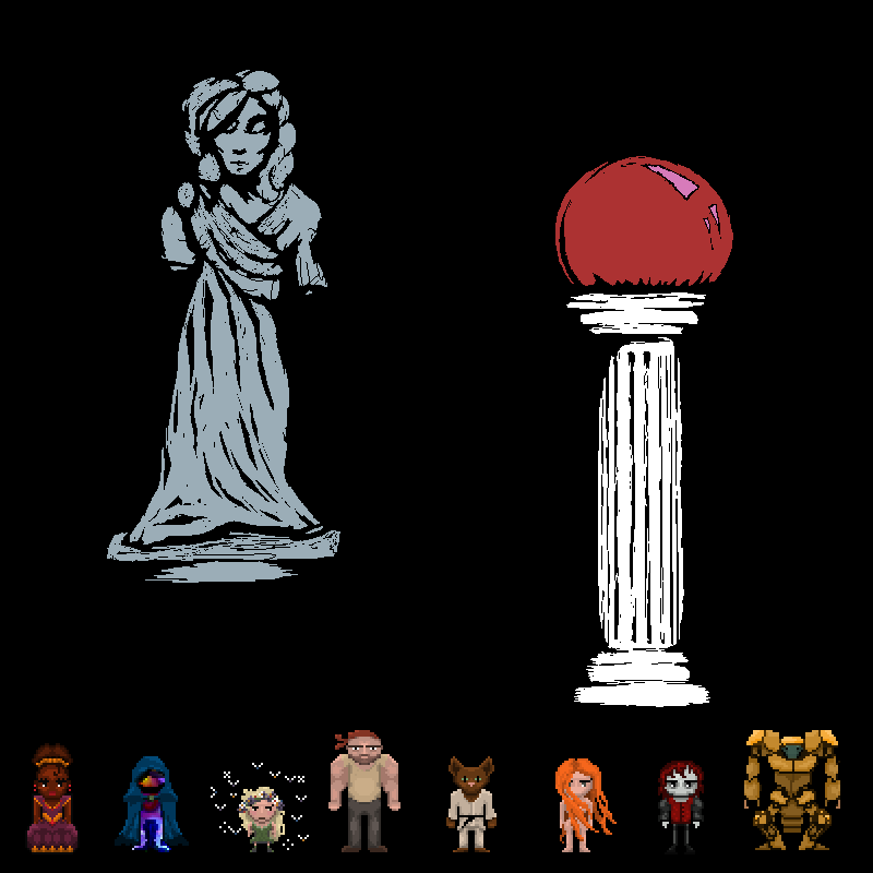 Scale test for some larger assets.

Dialed back the texture all the way down to zero... and now i have to resist the urge to just put the whole game on a solid black background. 

#pixelart #IndieGameDev #solodev