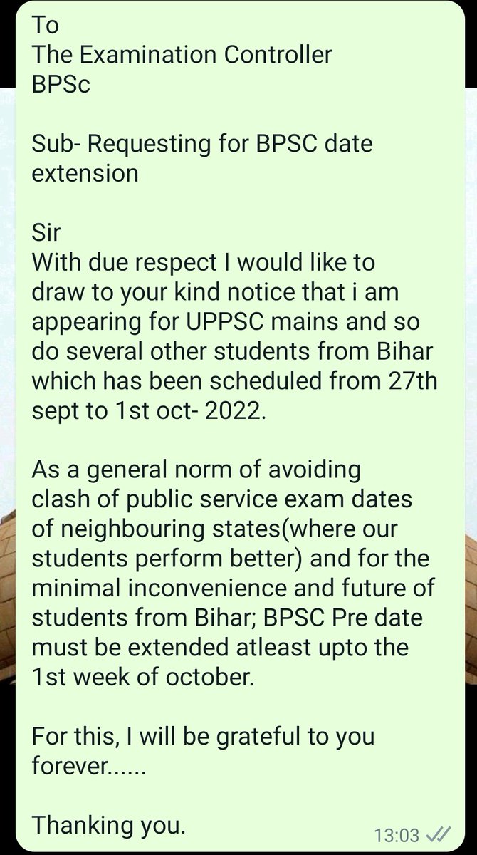 BSChandel's tweet photo. Sir, please take needful actions &amp; order for date extension. @NitishKumar @officecmbihar @yadavtejashwi @BpscUnion @IASassociation @BiharEducation_ @VijayKChy 
#BPSC67thPrelims #BPSC_UPSC_Clash #bpsc #bpsc_clash_uppsc https://t.co/10ciJDv3RF