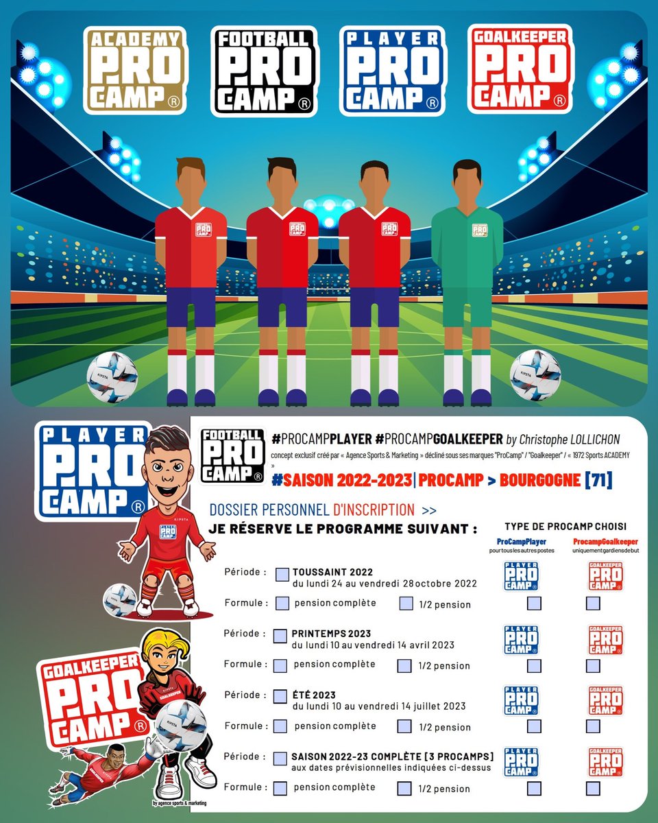 chrislollichon's tweet photo. 🗣saison @procampfootball ouverte : #ProCampPLAYER x #ProCampGOALKEEPER
> 1/2 ou Pension Complète, choisis ton [PRO]camp:
- Toussaint22
- Printemps23
- Été23
⚽️100% immersif 
Programme 100% exclusif
Coaching 100% @chrislollichon &amp; staff #ProCampFOOTBALL
✅ https://t.co/uFZbLK8gkS https://t.co/0cMTTPUecO