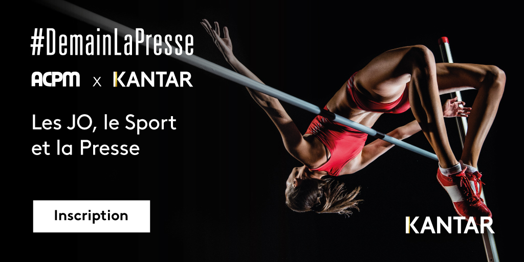 KantarFR's tweet image. L&apos;@ACPMFrance s&apos;associe à Kantar pour présenter la prochaine étude #DemainLaPresse

Rendez-vous le mardi 4 octobre pour une conférence sur la thématique des Jeux Olympiques, Paralympiques et du #Sport dans la #Presse 🤺🏊

Inscription 👉🏻 ow.ly/W7na50KGxQB