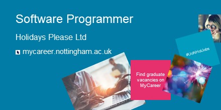 ✈️ Fly up the career ladder with this placement with @Holidaysplease as a Software Programmer 💻 Includes front and back end development + database management – home 🏠office 🏢 or hybrid 🖥️working possible! ow.ly/oIR150KEbMr #UoNHotJobs