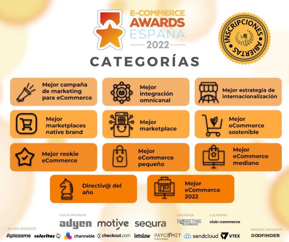 📣¡Última semana!

👏 @Marketing4eCommerce en colaboración con <a href="/ClubEcommerce/">ecommerce club</a> vuelven a organizar una nueva entrega de los #premios. 

🏆 ¿Cuál será el Mejor #Ecommerce 2022?

Estás a tiempo, ¡apúntate!👇
marketing4ecommerce.net/ecommerce-awar…