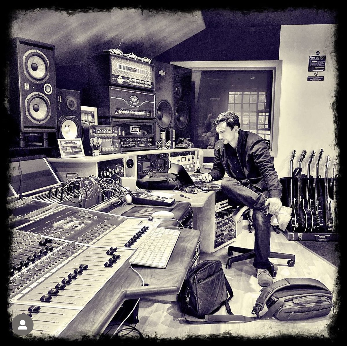 Nick over at <a href="/Monochromeprods/">Monochrome Prods</a> surrounded by a plethora of lovely stuff. 

Working with, developing and building studios is our passion and we've loved working alongside Tom over the last few years. Head over and check out their studio page 📱
.
.
.
#giraffeaudio