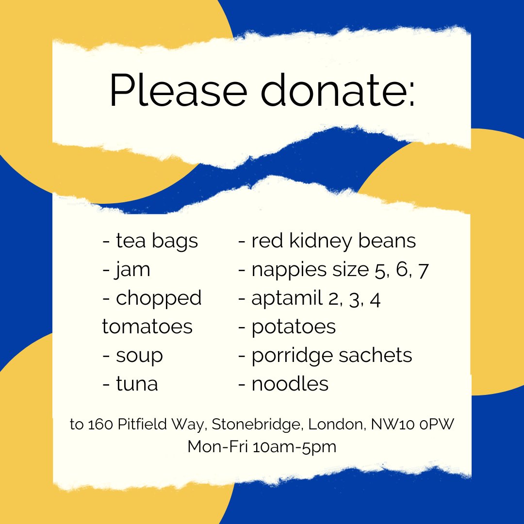 A slightly longer list than usual, but that's because we are very low on stock!!!

Donations can be made to 160 Pitfield Way, NW10 0PW Mon-Fri 10am-5pm via in person delivery or via supermarket delivery.