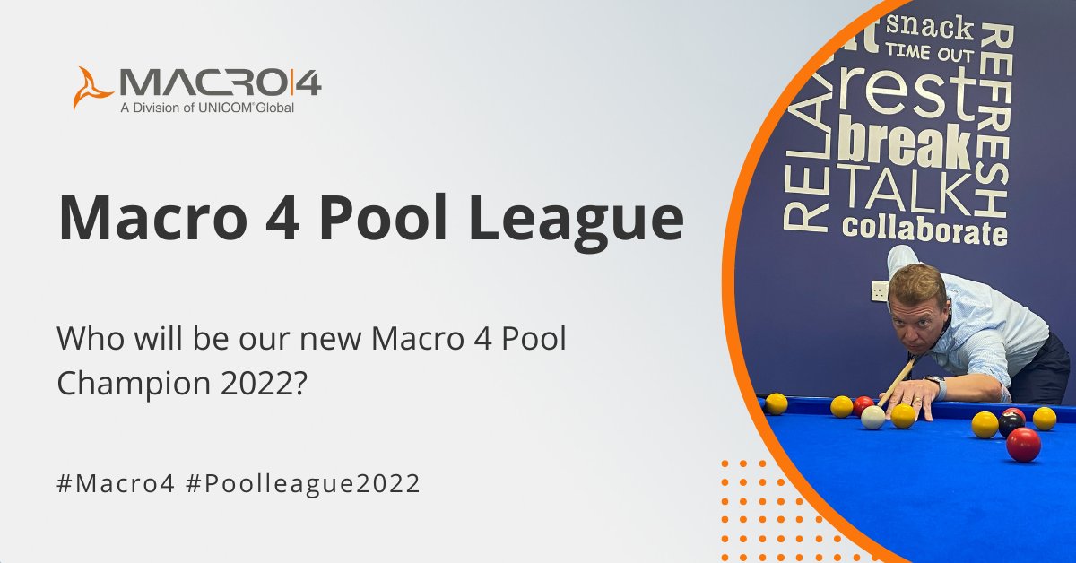 Macro_4's tweet photo. This year's Macro 4 Pool League has now begun, with @Macro_4_Sam kicking it off. In the coming weeks, many of our Macro 4 colleagues will go head to head against each other in a competitive game of pool.
Stay updated to see who will be crowned our champion!
#Macro4 https://t.co/KXyuLRePBp