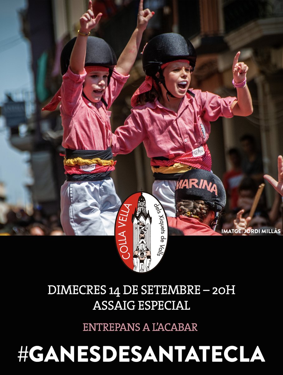 collavella's tweet photo. 💥 Ens esperen unes setmanes intenses d’assajos i les encarem amb moltes ganes i il·lusió. Fem que demà el local estigui ple a vessar!

📌 Dimecres 14 de setembre, 20h: Assaig especial Santa Tecla i a l’acabar, entrepans.

#GanesdeVibrar #GanesdeSantaTecla #CollaVella #Castellers https://t.co/07WJ6LeM4V